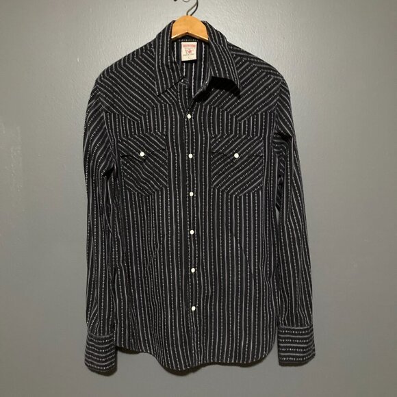 True Religion Women L Button Up Pinstripe Shirt Top Casual Western Cowgirl - Picture 1 of 8